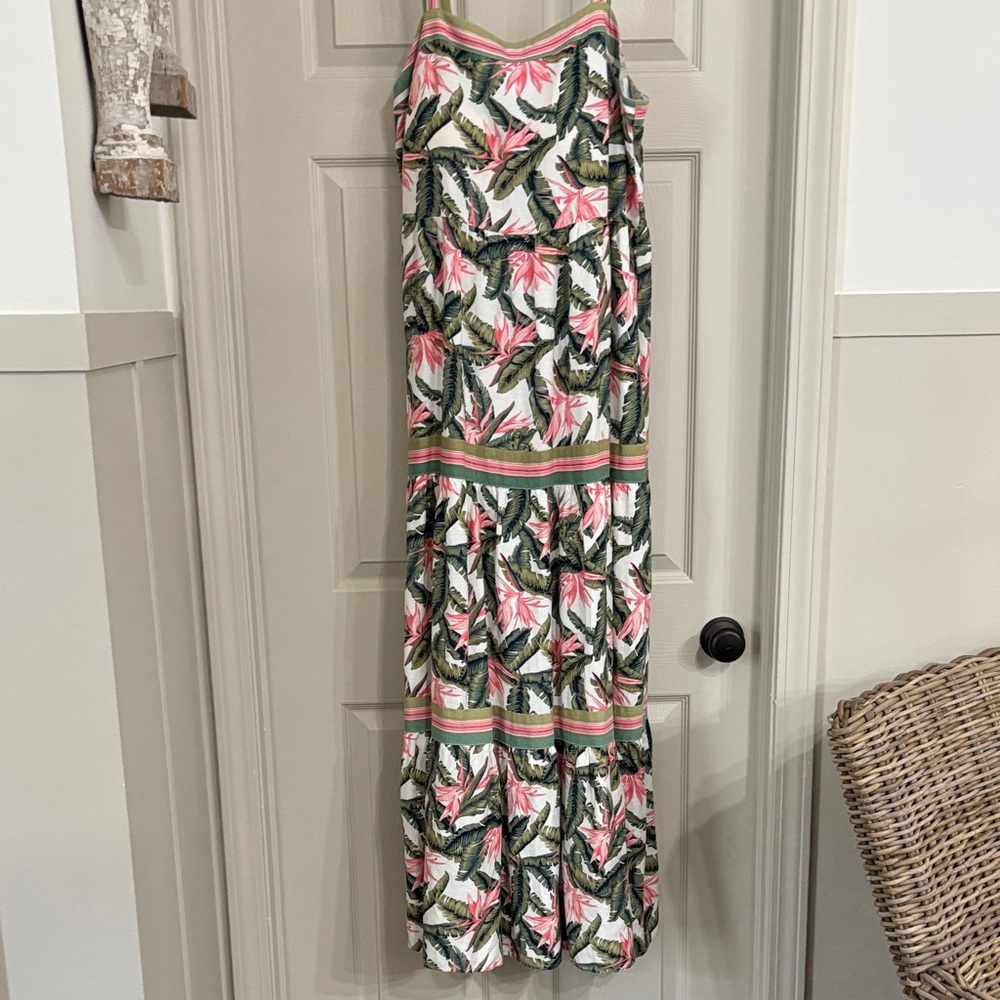 LOFT Green and Pink Patterned Dress